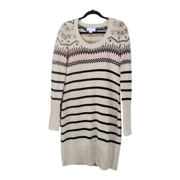 Jessica Simpson Long Sleeve Knit Sweater Dress Tan With Stripes M - Picture 10 of 13